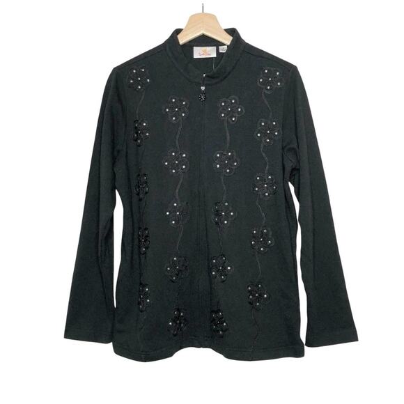 Quacker Factory Jacket Womens Large Black Up Embroidered Sequins Dark Romance - Picture 1 of 10